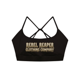 Death Samurai Font - Strap Criss Cross Gym Sports Bra - Black