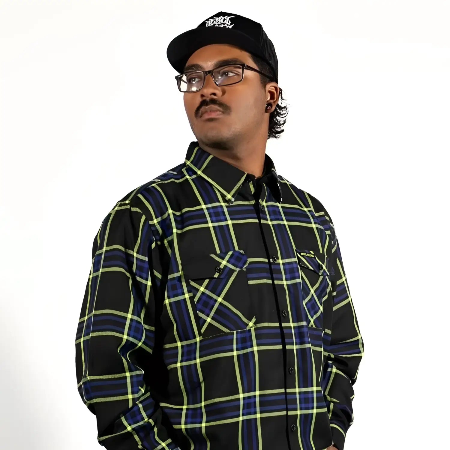 Burton Mens Flannel plaid button-down shirt with hidden collar buttons and chest pocket slits