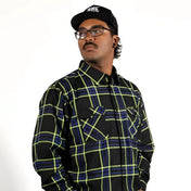 Burton Mens Flannel plaid button-down shirt with hidden collar buttons and chest pocket slits