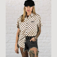 Thumbnail for Checkered Flag | Button Up Shirt | Cream & White